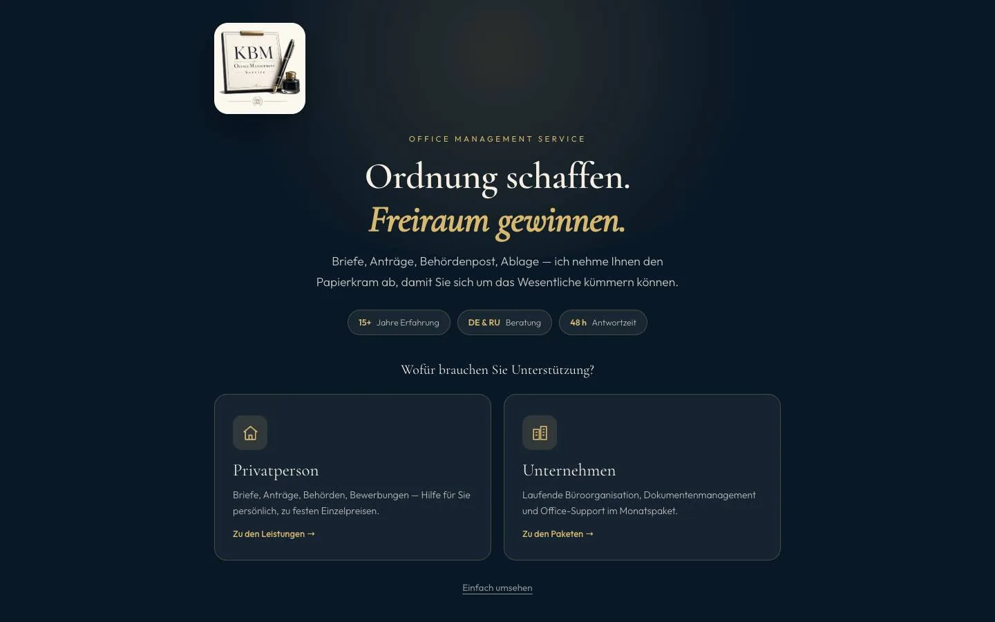 Startseite von KBM Office Management